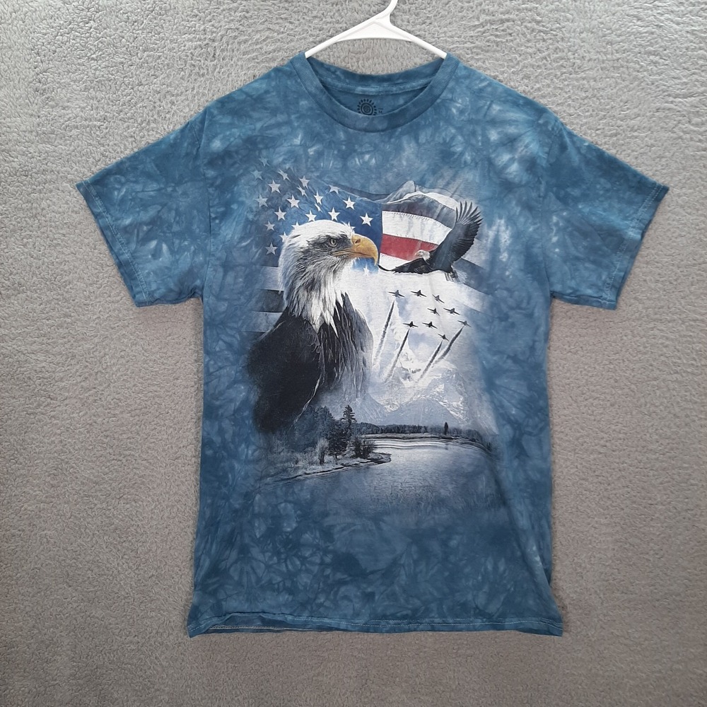The Mountain Shirt Adult Medium Blue Tie Dye Bald Eagle Patriotic USA Mens